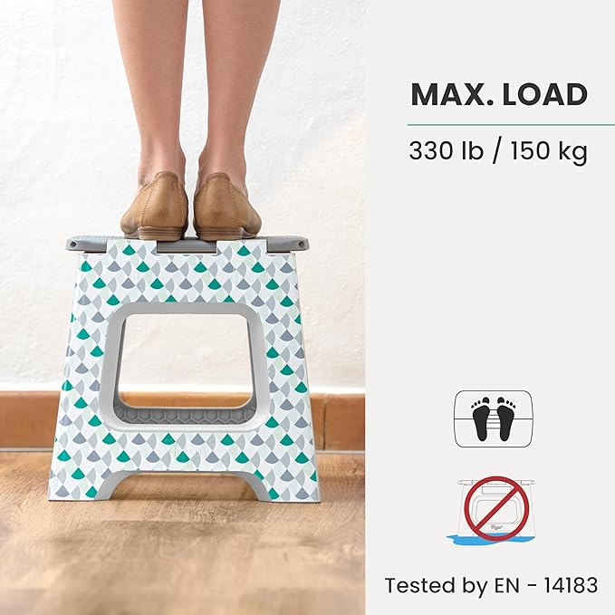 Vigar Compact Step Stool Foldable, 10-1/2-inch Step Stools for Adults up to 330 Pound, Lightweight Stool, Non-Slip Folding Step Stool, Geometric Body