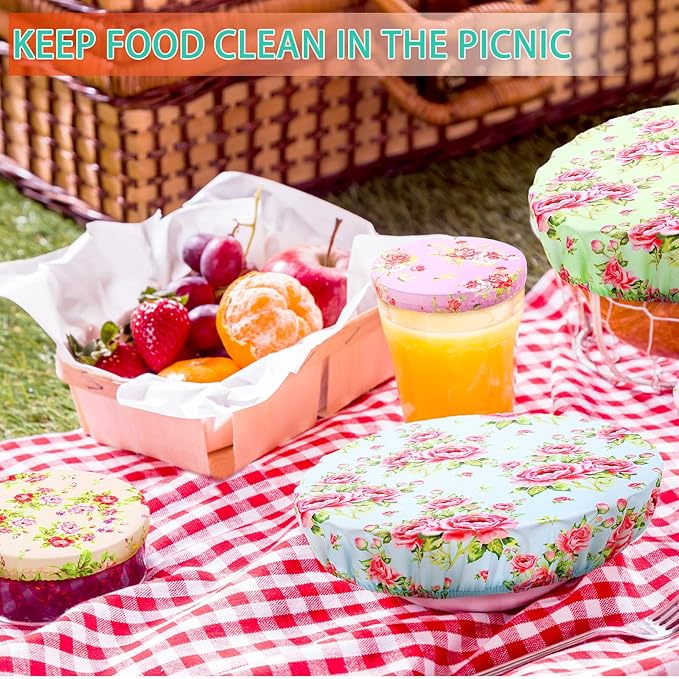 Patelai 10 Pcs Bowl Covers Reusable in 5 Size Stretch Cloth Fabric Elastic Food Storage Bowl Covers Bread Sourdough Lids for Proofing Food Fruits Leftover(Floral Style)