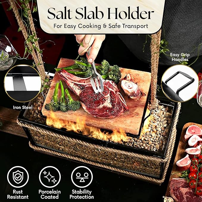 UMAID Himalayan Salt Block Cooking Plate 12x8x1.5 for Cooking, Grilling, Cutting and Serving, Food Grade Rock Salt Stone with Steel Tray & Recipe Pamphlet Unique Gifts for Men, Women, Chefs & Cooks