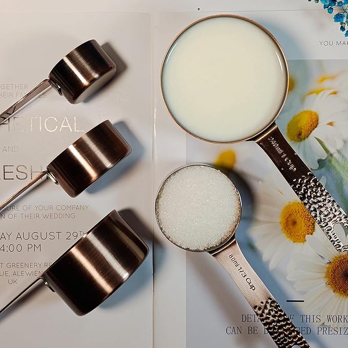 Stainless Steel Copper Plated 7 Piece Nesting Measuring Cup Set - 6 Copper Measuring Cups, 1 Ring