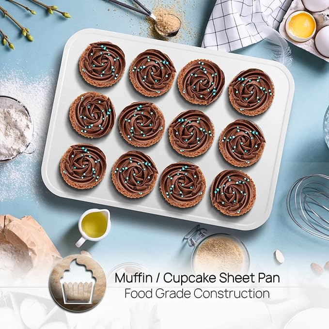 NutriChef 6-Piece Baking Pan Set, Carbon Steel Bakeware with Premium Ceramic Nonstick Coating, Includes 12-Cup Muffin Pan, Cake & Loaf Pan, Wide Bake Pan, & Cookie Sheet - Turquoise