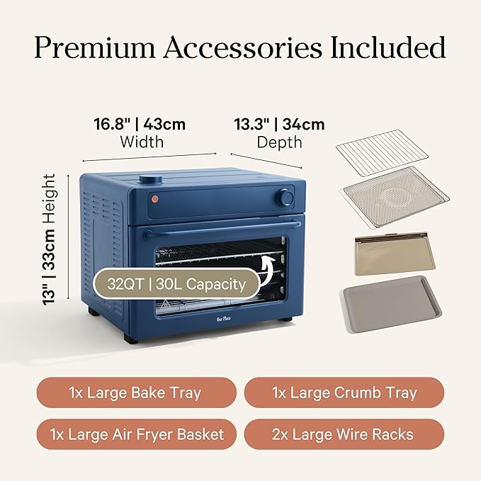 Our Place Wonder Oven Pro | 8-in-1 Digital Countertop Oven with Large 32Qt Capacity | Non-toxic, Quartz & Stainless Steel | Air Fry, Toast, Roast, Bake, Reheat, Broil, Reheat & Dehydrate | Blue Salt