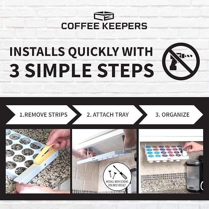 Under Cabinet K Cup Holder 24 Pods – Space-Saving Coffee Pod Holder – Keurig Pod Organizer for Small Spaces – Kcup Holder with Screws & Adhesive for Easy Installation STEEL - 13in x 10in - WHITE