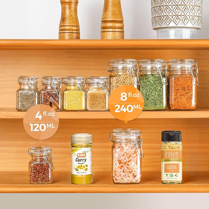 ComSaf Small Glass Jars with Airtight Lid Set of 6, Spice Jars 8 oz, Mason Jars 8 oz, Small Canning Jar, 8oz Jars with Lids for Kitchen, Jam, Jelly, Honey, Herb, Candy, Beans, Dessert, Sugar, Parfait