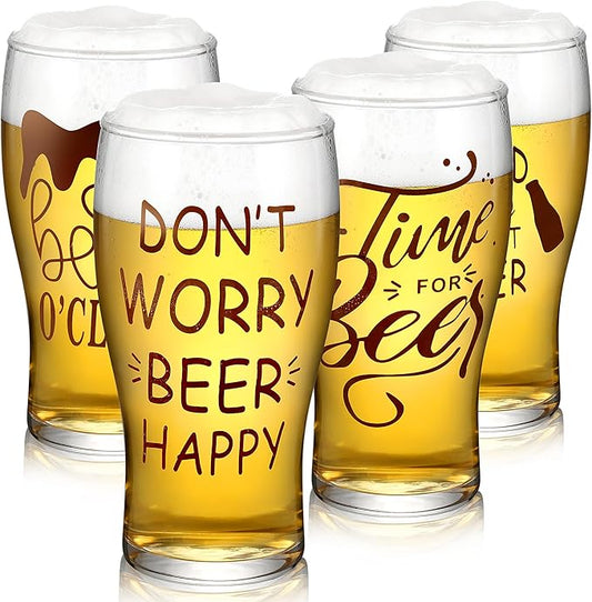 Beer Glasses Set of 4, Pilsner Beer Glasses 20 OZ, Pint Glasses Craft Glass Large Capacity with Unique Design Style, Wheat Beer Glass IPA Drinking Gift set for Home Dining, Bars and Parties