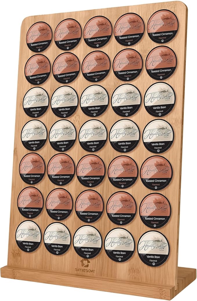 simesove K Cup Holder, Bamboo Keurig Storage Organizer, Holds 35 Pods for Coffee Bars, Offices, and Kitchens, k-cup Pod Holders Display Rack for Countertop