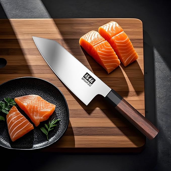 SHAN ZU 6 Inch Chef Knife for Small Hands, Japanese High Carbon Steel Kitchen Knife, Multi-function Mini Size Sharp Cooking Knife with Ergonomic Red Sandalwood Handle