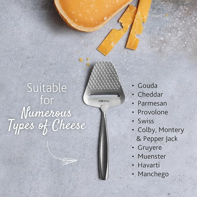 BOSKA Monaco+ Premium Cheese Slicer - Award Winning Cheese Cutter for Block Cheese, Cheddar up to Parmesan - Quilted Pattern reduces Resistance - Non-stick & Ergonomic Handheld