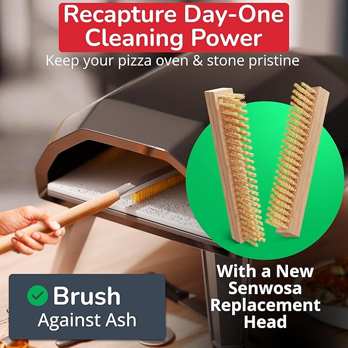 Pizza Oven Cleaning Bundle - 3-Piece Set with 22-Inch Brush, Integrated Scraper & 2 Replacement Heads