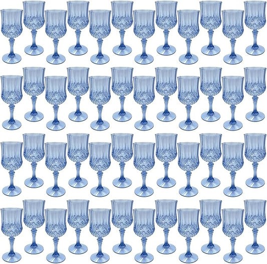 Plastic Wine Glasses，Plastic Goblets Vintage Style Cordial Drinking Glasses for Wedding Reception, Grand Event Party Supplies (100, Blue)