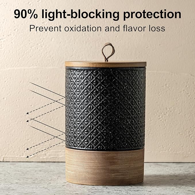 Ceramic Jar with Lid, Airtight Coffee Container, Kitchen Food Storage Jar for Coffee Bean Spice Sugar Cookie, Stackable Decorative Jars for Housewarming Gift, Coffee Bar Decor, Black 28 fl.oz