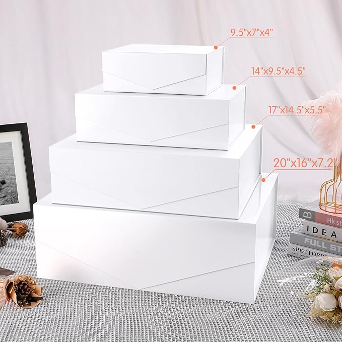 19.2x15.8x7 Inches, Extra Large Gift Box with Lid, Bridesmaid Proposal Box with Magnetic Closure, Giant Gift Box for Clothes and Large Gifts (Glossy White)