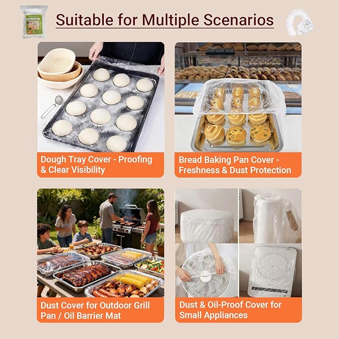 50 Pcs Extra Large Elastic Reusable Plastic Covers - 13x18 In for Half Sheet Pans & 10-19 In Bowls, BPA Free Transparent Lids for Dough Proofing, Meal Prep & BBQ