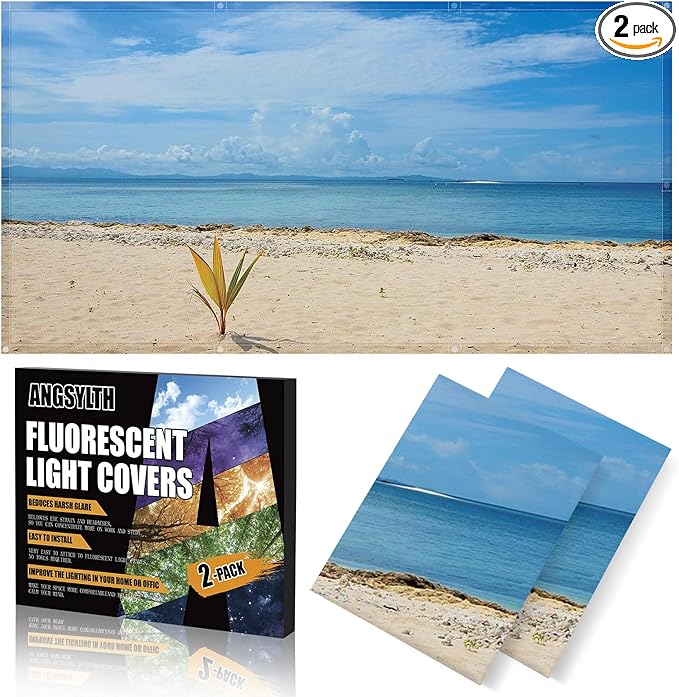 2 Pcs Fluorescent Light Covers - 4 x 2 Feet Covers for Ceiling Lights, Magnetic Light Filters for Classroom, Office, Hospitals, Home (Summer - Beach)