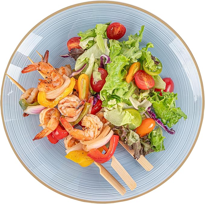 Restaurantware Plastic Plates 20 Pcs 10" Gold Rimmed Disposable Plates Heavy-Duty Blue Translucent Rippled Plastic Dinner Servers for Party, Weddings, Salads, Desserts, and Appetizers