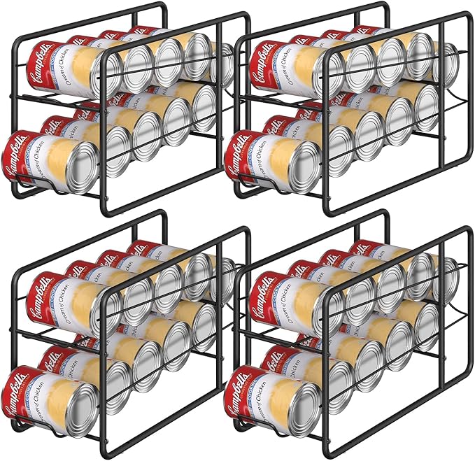 MOOACE Soda Can Organizer for for Pantry, Stackable Can Dispenser Canned Food Storage, Kitchen Cabinet Fridge Beverage Cans Holder, 4 Pack, Black