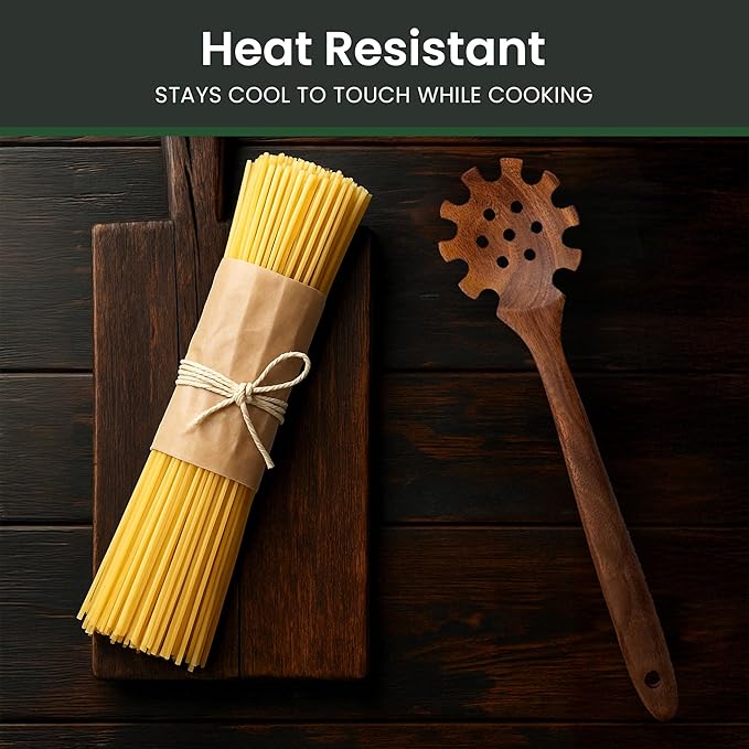 Premium Teak Wooden Utensil Set, 7-Piece Handcrafted Cooking Spoons & Spatulas – Nonstick Safe, Durable, Heat-Resistant Wooden Utensils for Everyday Cooking