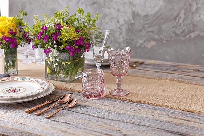 FORTESSA Debutante Vintage Themed Glassware, 10 Ounce Water Goblets (Set of 6), Dishwasher-Safe Water Glasses, Pink