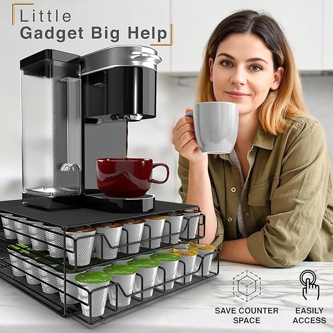Coffee Bar Organizer for Countertop, K Cup Holder, K Cup Drawer Organizer, Coffee Station Accessories, upto 72 Keurig Coffee Pod Holders for Counter Small Space, Kpod Kcup Storage, Fixed Mat