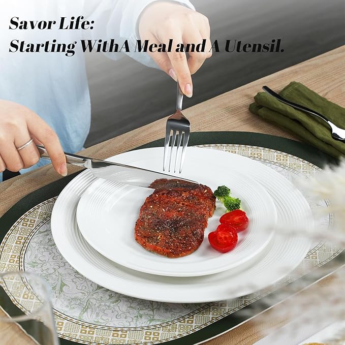 30-Piece Silverware Set,Stainless Steel Flatware Utensils Cutlery Set for 6,Including Steak Knife Fork and Spoon,Dishwasher Safe,Modern Tableware for Home & Dining