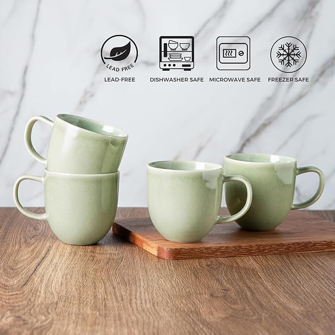 AmorArc 12oz Coffee Mugs, Ceramic Coffee Mugs set of 6 for Man, Woman, Dad, Mom, Modern Coffee Mugs with handle for Latte/Cappuccino/Milk/Cocoa. Dishwasher&Microwave Safe, Olive Green