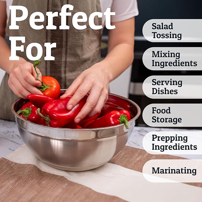 Priority Chef Stainless Steel Mixing Bowls with Lids Set - Premium 30Pcs with 6pc Metal Bowl Set for Kitchen, 3 Graters, Airtight Lids, Non-Slip Bases & Silicone Utensils, Khaki