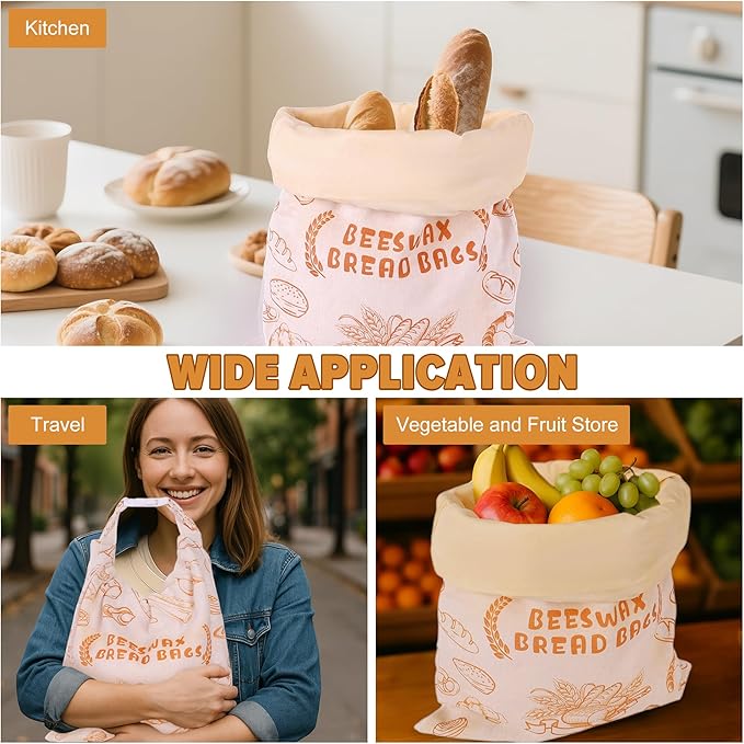 2 Pack Zipper Reusable Beeswax Bread Bag for Sourdough, 12x17in Cotton Linen Food Storage Bags for Homemade Bread, Keep Your Loaf Fresh for Days, Freezer Waxed Sourdough Container, Extra Large