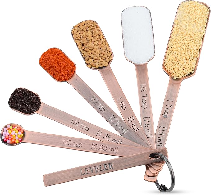 Copper Plate Measuring Cups and Spoons Set of 12, Copper Measuring Cups and Spoons Set with Leveler, Stainless Steel Measuring Spoons & Cups for Dry & Liquid Ingredients During Kitchen&Baking