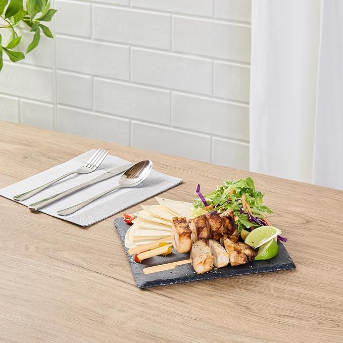Restaurantware Slate Serving Tray 1 Pack of 8 x 8" Foam Feet Charcuterie Stone Plate Rustic Edges Freezable Black Square Serving Display Cheese Board for Kitchen, Gourmet, Dining, Parties