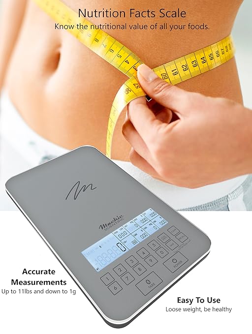 Summer Incentive Nutrition Scale by NutraTrack™ with Food Grade Glass, Perfect for Calorie Counting, Meal Prep, and Weight Loss (Pearl Silver)