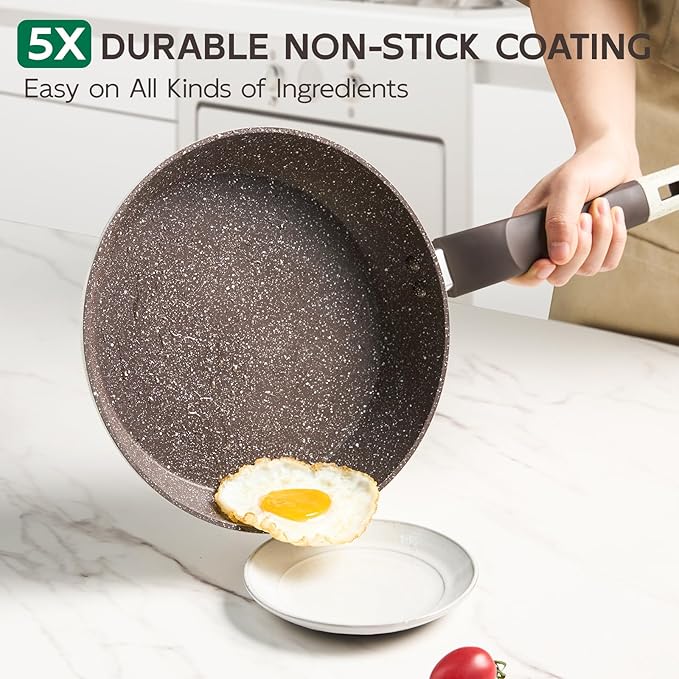 Pots and Pans Set Non Stick, 5Pcs Ceramic Cookware Set, Healthy Non-toxic Induction Cookware with Stay-Cool Handle, Basic Kitchen Utensils Set PFAS-Free