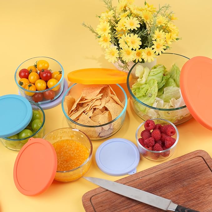 1 Cup 2 Cup 4 Cup Round Silicone Replacement Lids for Pyrex 7202-PC, 7200-PC, 7201-PC Glass Bowls, 6 Pack, Microwave & Dishwasher & Freezer Safe (Container not Included)