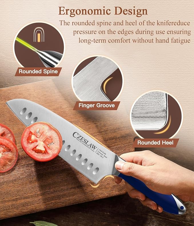 Santoku Knife 2pcs, Japanese 7" Chef Knife & 5" Vegetable Knife, Forged High Carbon German Steel, Full Tang & Razor Sharp, Ergonomic Prussia Blue Handle Design, cooking gifts cooks