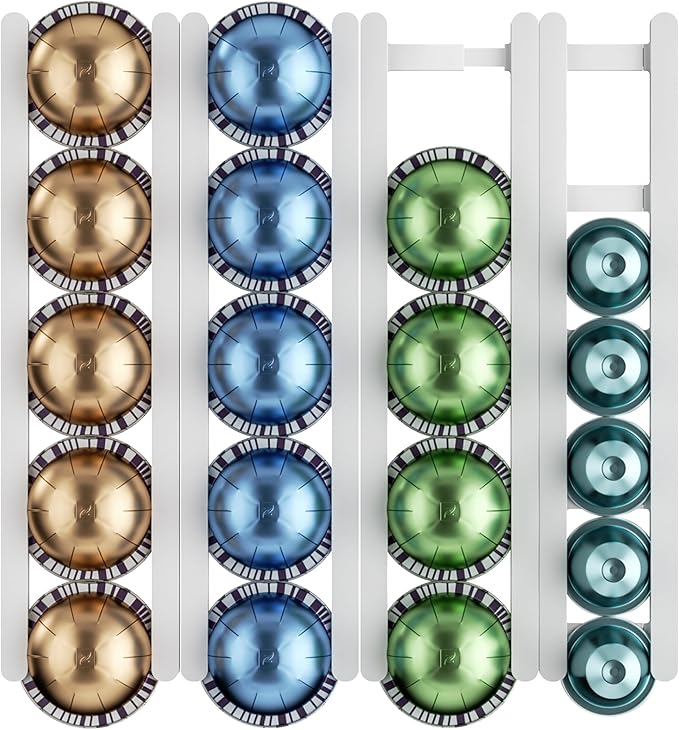 Stretchable Coffee Pod Holder,Adhesive and Magnetic espresso pod holder, Holds 20 Pods -Wall Mounte Vertically or Horizontally Wall or Cabinet Mounted Coffee Capsule Rack