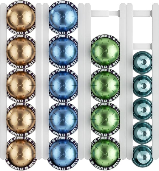 Stretchable Coffee Pod Holder,Adhesive and Magnetic espresso pod holder, Holds 20 Pods -Wall Mounte Vertically or Horizontally Wall or Cabinet Mounted Coffee Capsule Rack