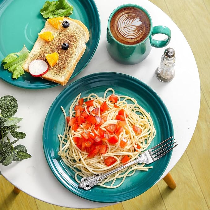 HASENSE Ceramic Dinner Plates Set of 4, 10 Inch Premium Dinnerware Dishes, Salad Serving Plates Elegant & Durable, Oven, Microwave & Dishwasher Safe,Perfect for Family and Entertaining,Gradient Green