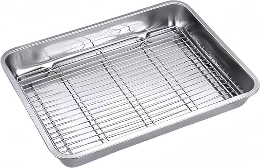 Roasting Pan Heavy Duty Stainless steel Turkey Pans for Oven,Toaster Oven Tray Pans with cooling rack,Hotel Pan, Barbeque Grill Pan,Deep Edge,Mirror treatment, Dishwasher Safe (19.5"x13.6"x2.8")