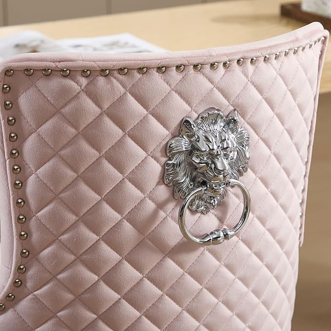 Velvet Lion Bar Stools Set of 6, Modern Height Adjustable Swivel Barstools with Chrome Base, Tufted Counter Height Bar Stools Upholstered Bar Chairs for Kitchen Island, Dining Room, Pink