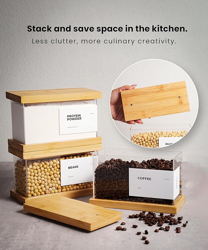 Bamboo Food Dispenser | Kitchen Organizers and Storage | Airtight Pantry Organizers and Storage Container | Cereal, Rice, Flour, Snack Storage (2, Small)