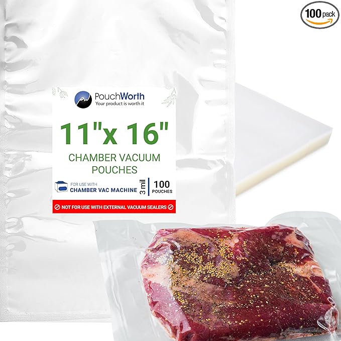 100 pcs Clear 11" x 16" Gallon, 3 mil Chamber Machine Pouches, Pre-Cut Chamber Vacuum Sealer Bags, Heavy Duty Seal Pouch, BPA-Free Chamber Sealer Bags with Tear Notch