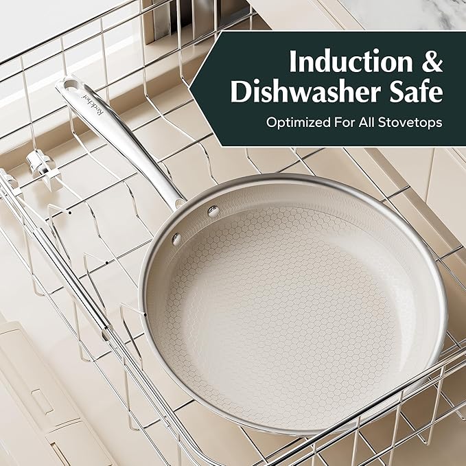 Redchef Non Stick Frying Pans, Hybrid Ceramic Frying Pan, Nonstick Skillet with Stay-Cool Handle, Non Toxic, PFAS PFOA & PTFE Free, Dishwasher & Oven Safe, Compatible with All Cooktops (8+10+12 inch)