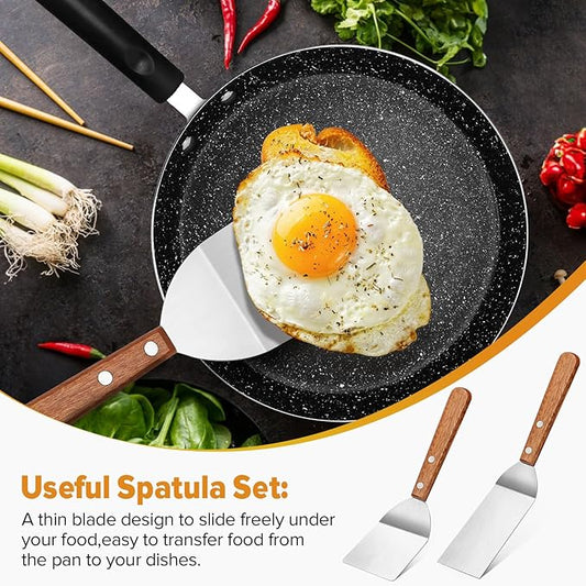 Small Metal Spatula Set,Mini Wooden Spatulas for Kitchen Use,Tiny Griddle Solid Stainless Steel Spatula With Wood Handle for Cake Fish Cookie,Grill Chef Baking Scraper Spatula Turner,2 Pack,Sliver