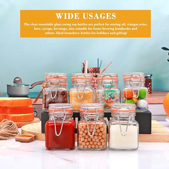 4oz Small Spice Jars with Lids, 15 Pack Airtight Glass Jars, Small Spice Containers Includes Labels & Rubber Gaskets for Kitchen, Jam, Herbs, Crafts, Wedding