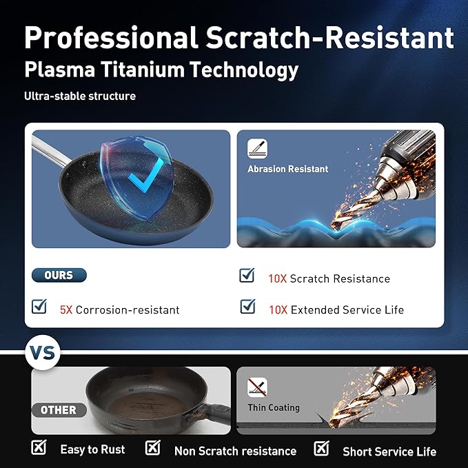 MAISON ARTS Nonstick Frying Pans Set 3 Piece, 12" Deep Saute Pan with Lid and 10" Fry Skillet, Induction Cookware Sets with Plasma Titanium Coating