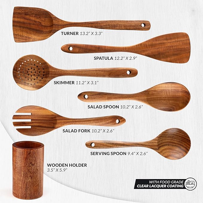 Wooden Utensils Set in Teak - Kitchen Essentials by Zulay Kitchen