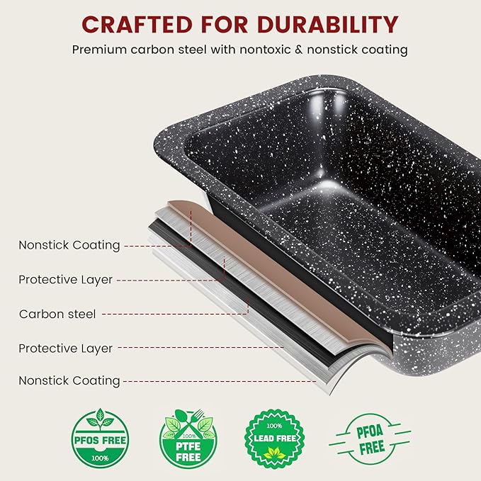 10-Piece Baking Pans Set, Bakeware Sets Nonstick, Baking Set for Oven Cooking, Stackable Carbon Steel Set Include Cookie Sheets, Muffin Pan, Cake Pan, Pizza Pan, Loaf Pan, Roasting Pan, Black