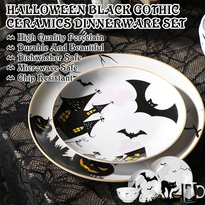16 Pcs Halloween Dishes Dinnerware Set Serve 4