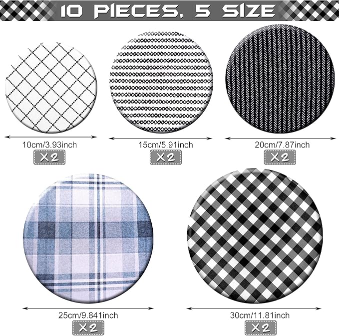 Patelai 10 Pcs Bowl Covers Reusable in 5 Size Stretch Cloth Fabric Elastic Food Storage Bowl Covers Bread Sourdough Lids for Proofing Food Fruits Leftover(Simple Style)