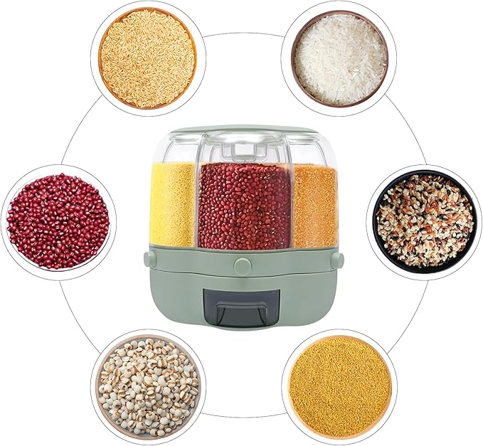 360° Rotatable Cereal Dispenser, One-Click Rice Output, Visible Round Multigrain Tank Cup Dry Rice Container Food Dispenser Sealed Grains Cans Grain Storage Tank for Storage Small Beans(Style 9)