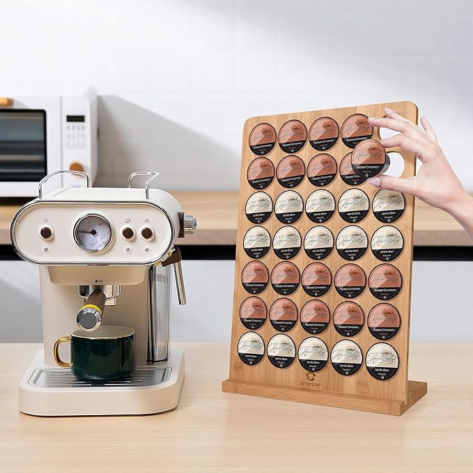 simesove K Cup Holder, Bamboo Keurig Storage Organizer, Holds 35 Pods for Coffee Bars, Offices, and Kitchens, k-cup Pod Holders Display Rack for Countertop